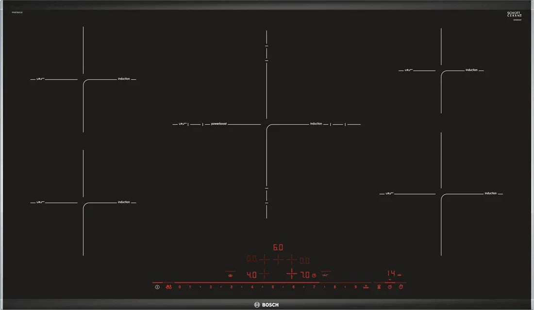 Bosch Piano Cottura a Induzione 5 Fuochi Larghezza 56 cm Piano in Vetroceramica colore Nero - PIV975DC1E