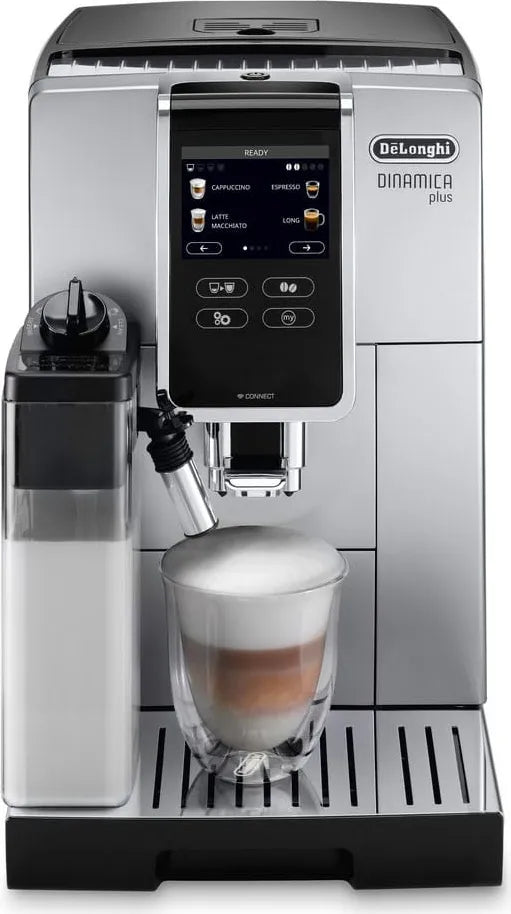 De Longhi Dinamica Plus Automatic Espresso Coffee Machine with Grinder and Cappuccino Maker, Touch Display, Black/Silver - ECAM 370.85.SB